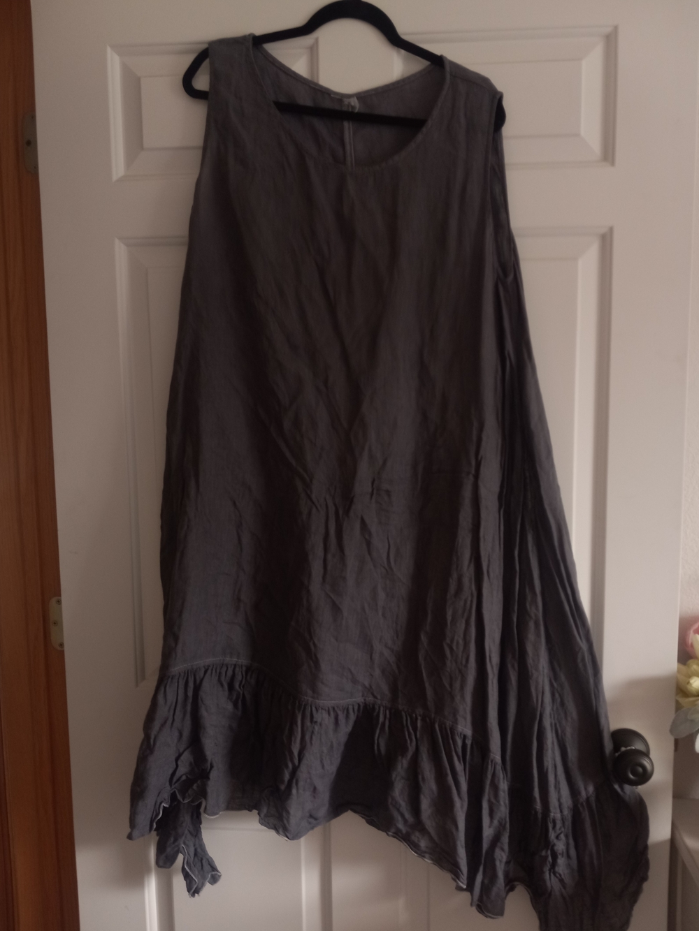 Gray A-Line Sleeveless  Linen DRESS with Ruffled Hem